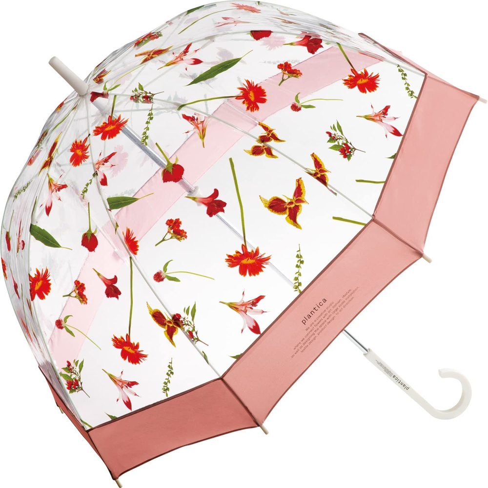 [우산/양산] Wpc.플라워 엄브렐라 플라스틱 65cm 여성 긴우산 비닐 PLV-017-001 (색상 : 핑크)