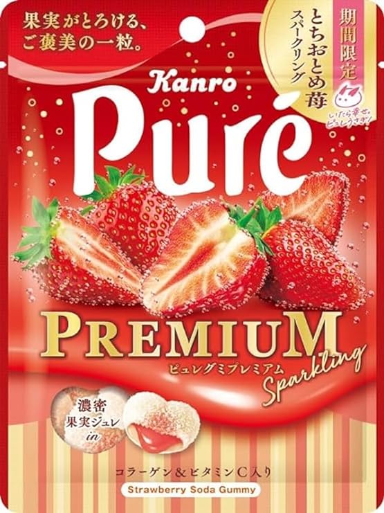 [일본 식품] 칸로 (kanro) 퓨레 pure 구미 프리미엄 토치오토메 딸기 스파클링 54g×10개 ⓝ